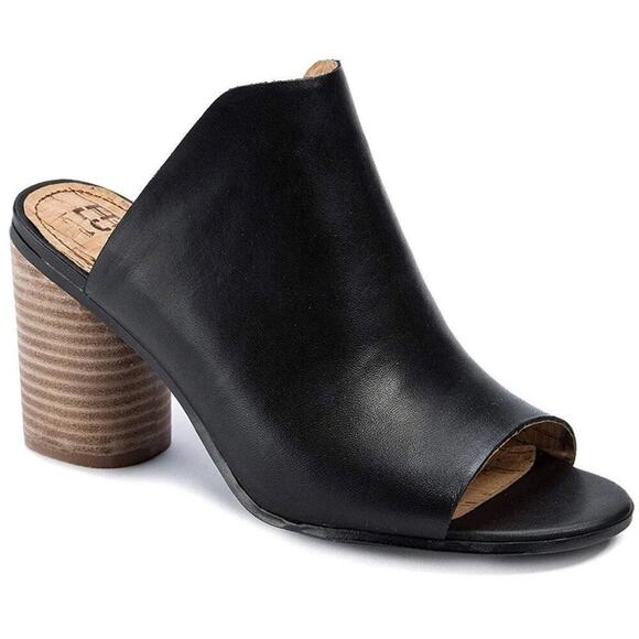 Lucca Lane Shoes - Luca Lane Hilaire leather upper stacked heel peep toe slipon shoes black size 10